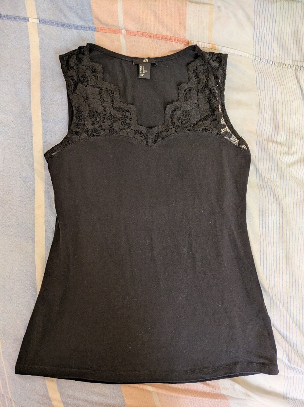 H&M Black Lace-Trim Sleeveless Top